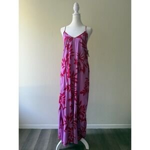 Old Navy Women's M Purple Red Tropical V Neck Criss‎ Cross Summer Maxi Dress NWT